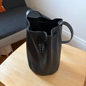 Baggu Black Natural Milled Leather Bucket Drawstring Crossbody Bag​